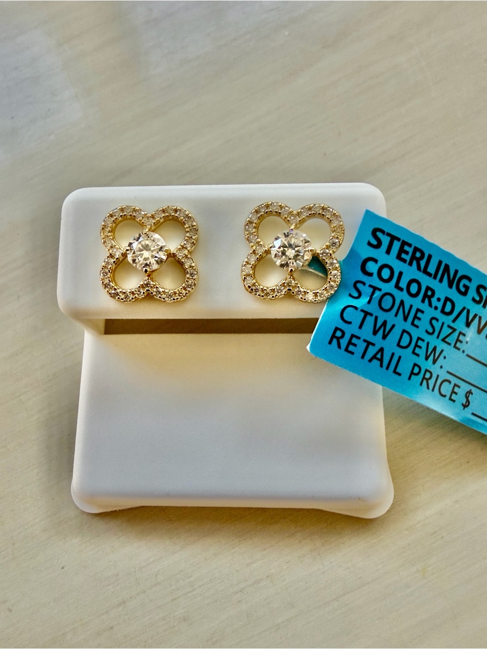 Moissanite Gold-Tone Floral Pavé Stud Earrings